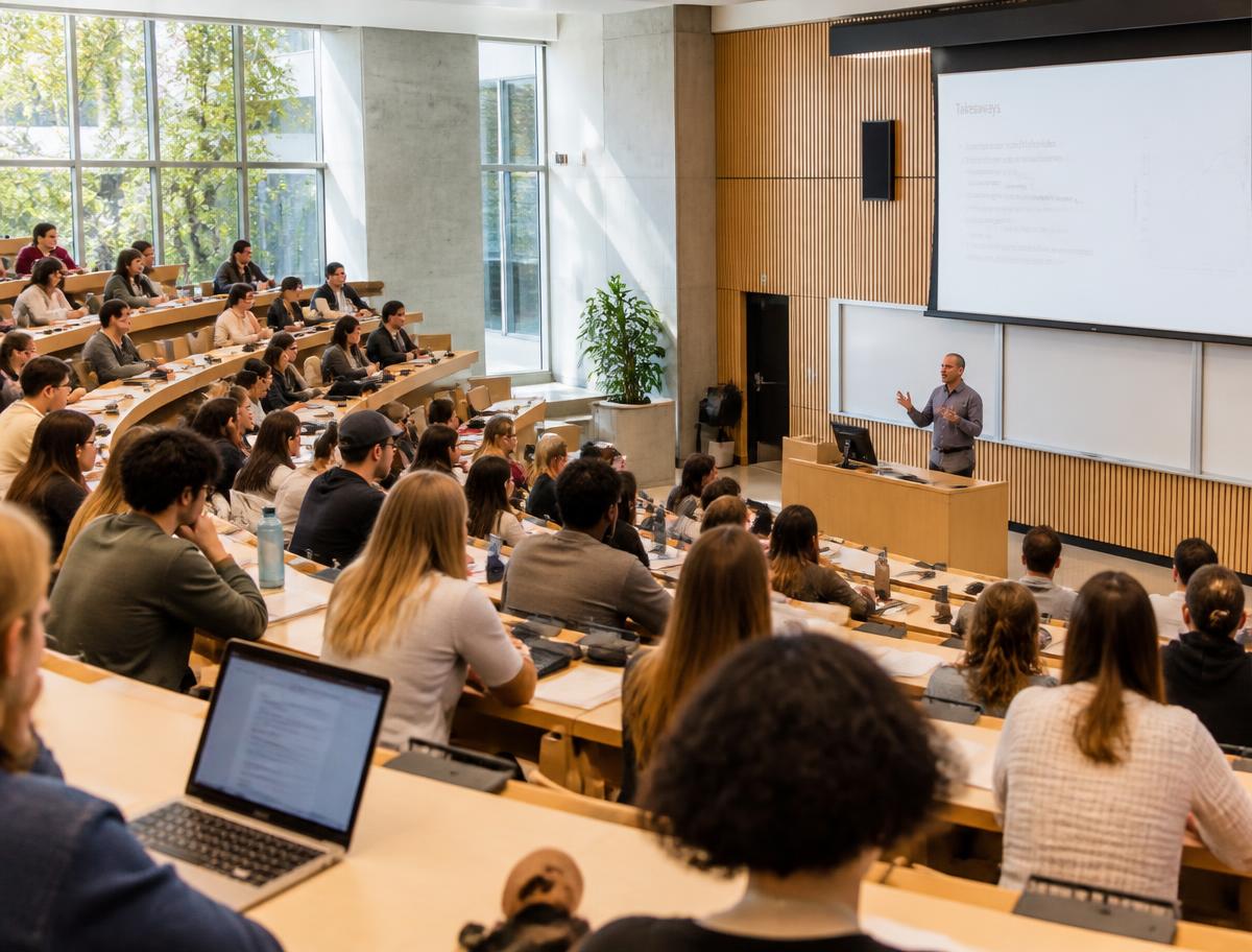 Students in a university lecture hall