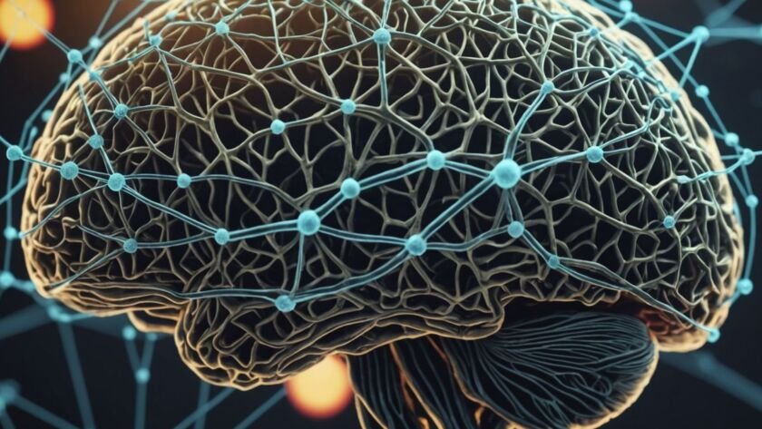 Brain network with psilocybin molecule and neural pathways.