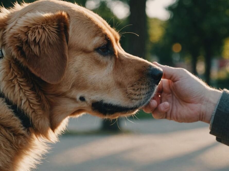 Dog sensing human stress through smell, looking worried