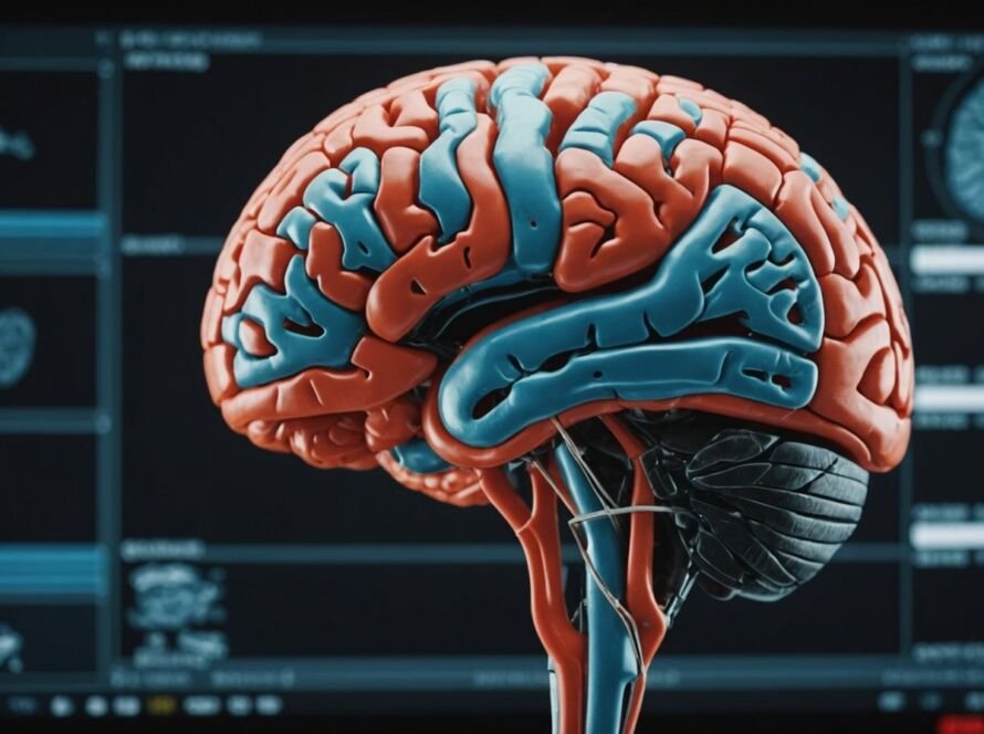 Brain scan showing concussion-affected areas in bright colors