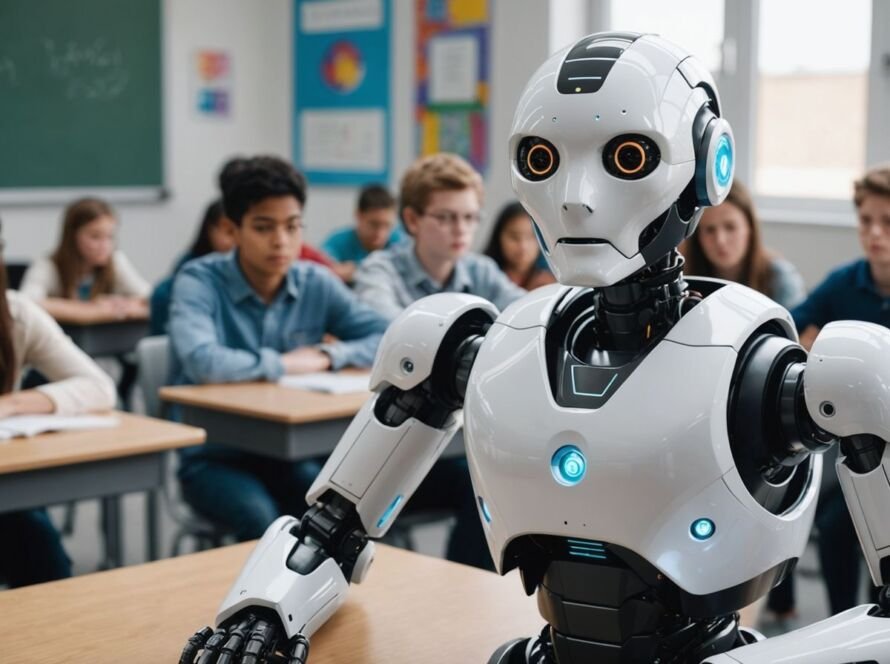 Robot in classroom with students