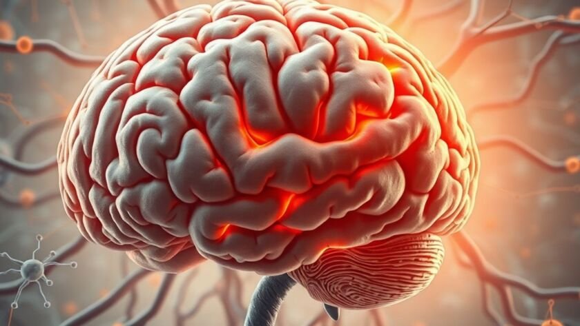 Human brain with highlighted overgrowth regions