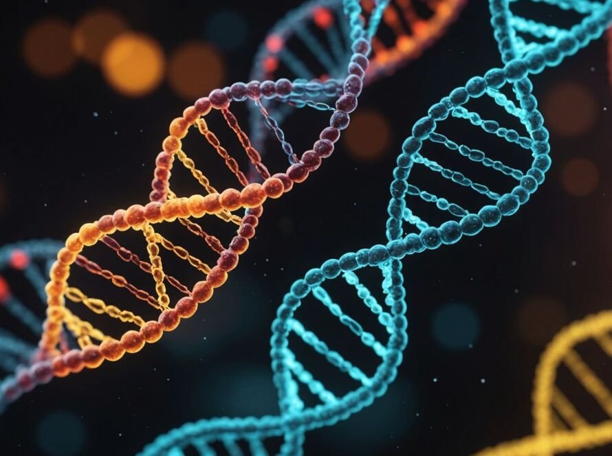 DNA helix with markers showing ALS recovery discovery.