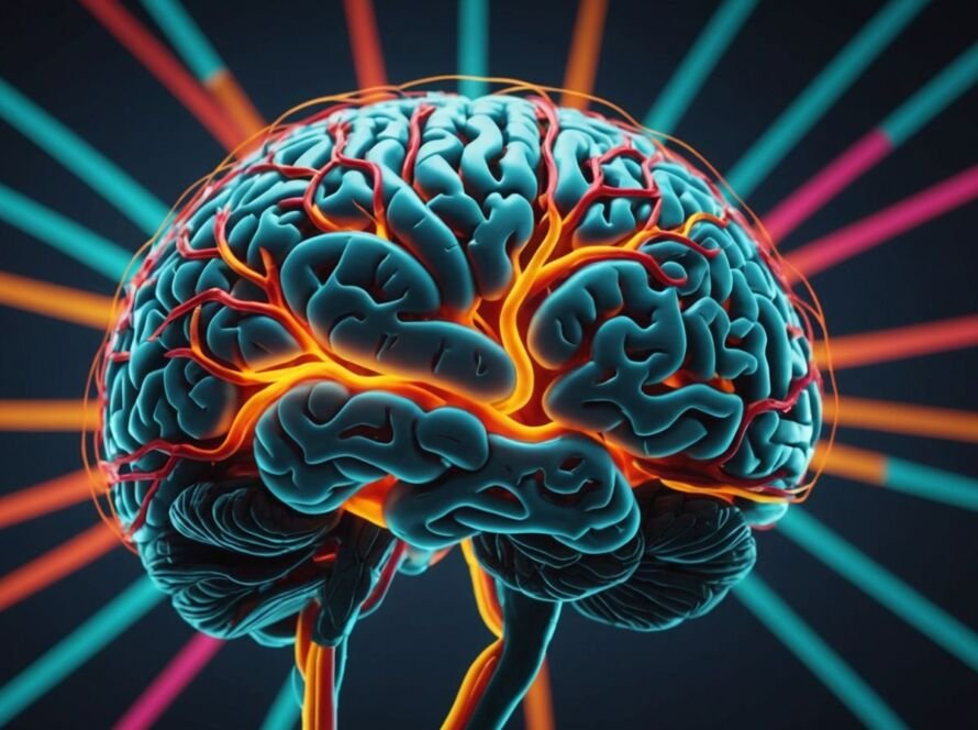 Brain illustration showing highlighted dopamine pathways