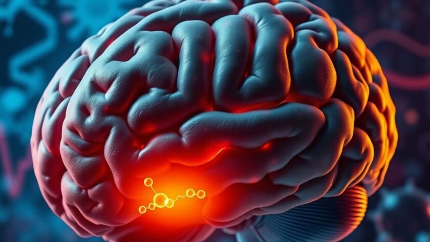 Brain inflammation and cortisol molecules illustration