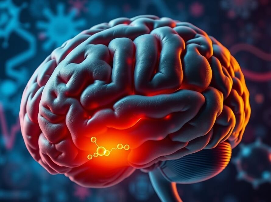 Brain inflammation and cortisol molecules illustration