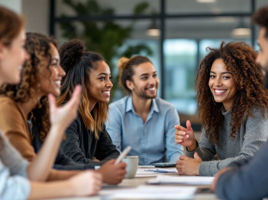 Diverse professionals in discussion about clinical psychology training.