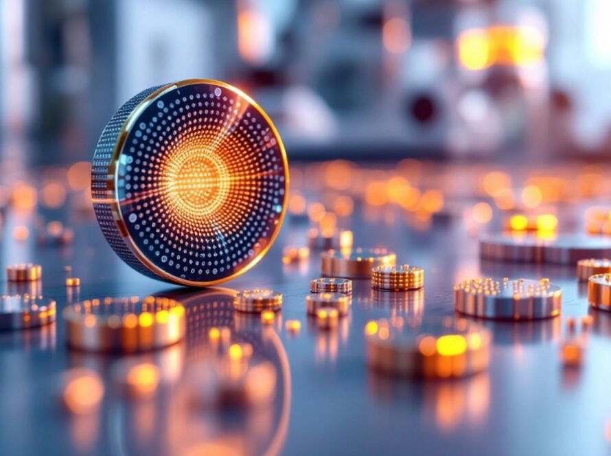 Close-up of magnetic nanodiscs in a lab setting.