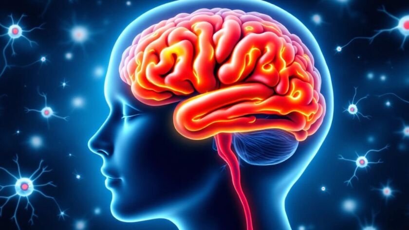 Illustration of a brain highlighting blood flow issues.