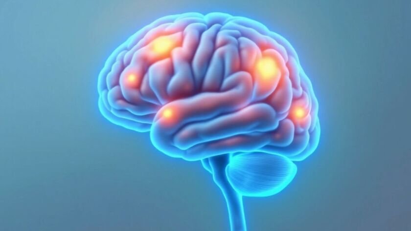 Illustration of inflamed brainstem related to long-Covid.