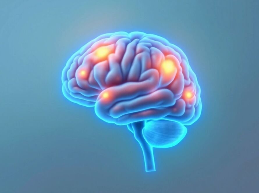 Illustration of inflamed brainstem related to long-Covid.