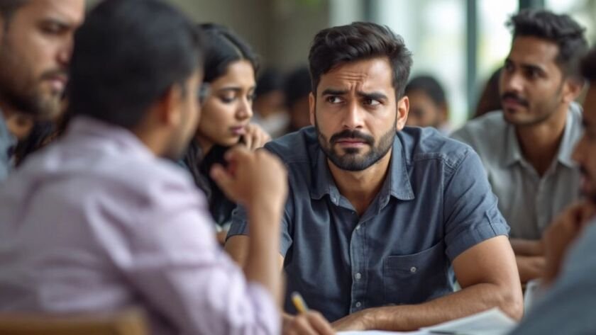 Group of Indian psychologists in serious discussion.